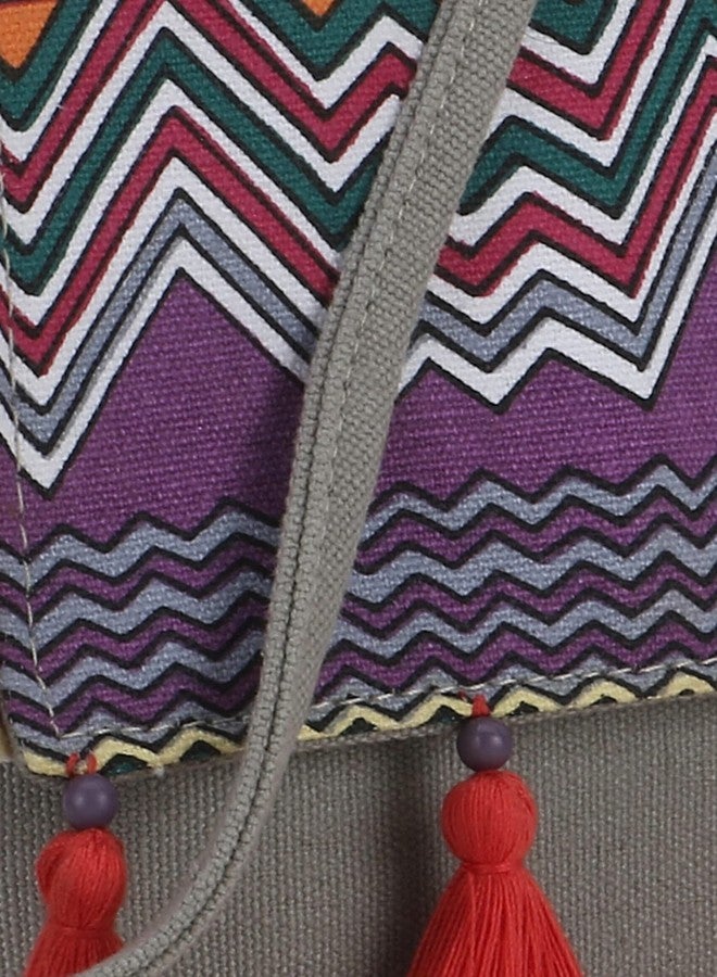 Anekaant Rangoli Grey & Multi Polycotton & Canvas Abstract Digital Printed Sling Bag - Image 2
